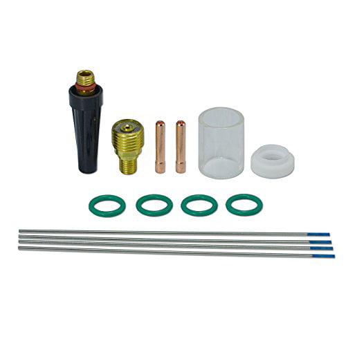 14PCS TIG Gas Lens Collet Body Pyrex Cup and 2 Percent Thoriated Tungsten Electrode Kit DB SR WP 9 20 25 TIG Welding Torch 